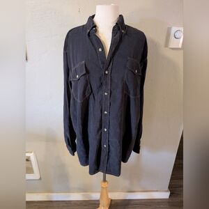 Woodland Trail Mens Black Faux Suede LS Camp Shirt 2 Pocket 100% Poly EUC